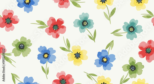 Fresh wildflower pattern in muted pastel shades