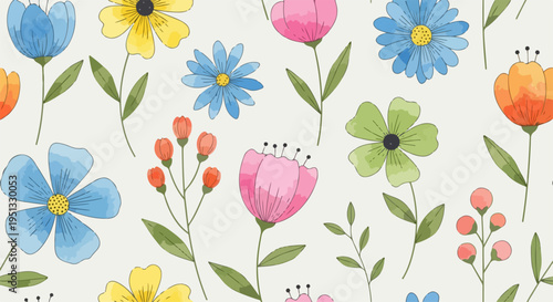 Muted earthy garden flowers seamless design