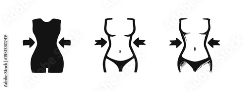 Slim Female Body with Weight Loss Arrows Icon Set