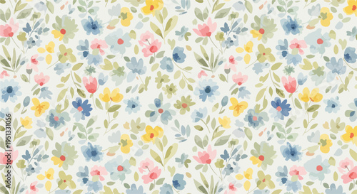 Seamless pattern with bright miniature blossoms forming a lively and cheerful floral composition