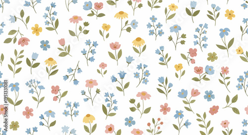 Tiny flowers in mixed colors forming a seamless and cheerful background with a soft pastel touch