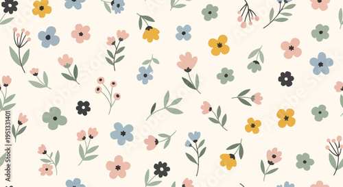 Seamless background with scattered miniature blossoms creating a playful and decorative floral design