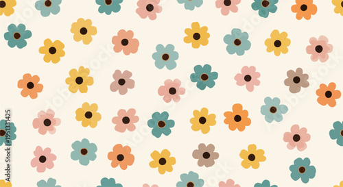 Bright and playful floral pattern with miniature flowers creating a seamless and visually engaging background