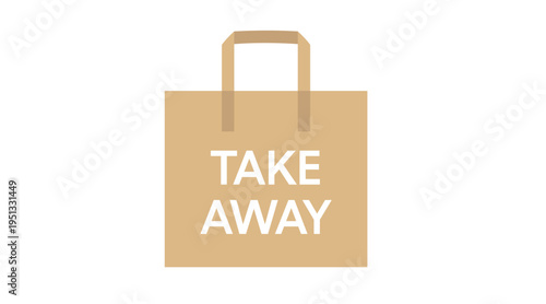 Take away paper bag with handles illustration, food takeaway packaging symbol isolated on white background, restaurant takeout and food delivery concept for web, app and menu design.