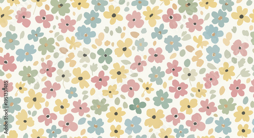 Cheerful floral pattern with small vibrant blossoms creating a seamless and decorative background for creative projects