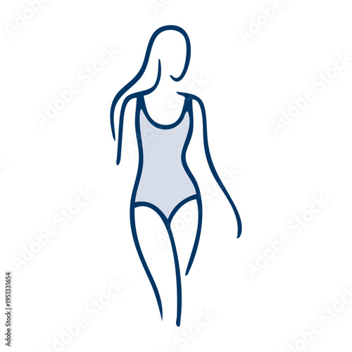 Logotipo con dibujo con líneas de una mujer con bikini de estilo retro, posando de pie