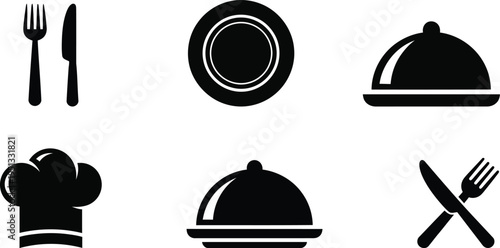 Minimalist culinary icon set featuring food and dining symbols