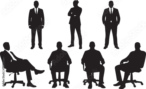 Businessmen Silhouettes Set with Standing and Sitting Office Poses