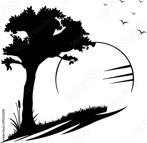 sunset silhouette vector design.