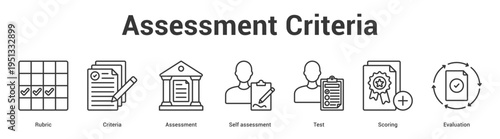 Assessment Criteria web banner icon set vector illustration concept for business with icon of Rubric, Criteria, Assessment, Self assessment, Te.