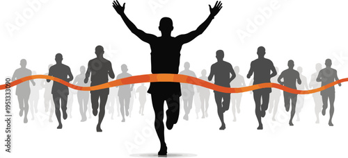 Runner Crossing Finish Line with Competitors in Background