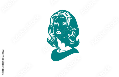Italian Cinema Siren with Wavy Hair Silhouette, 1960s European Movie Star Vector Sticker, Mediterranean Glamour Illustration