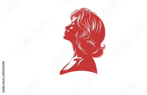 Italian Cinema Siren with Wavy Hair Silhouette, 1960s European Movie Star Vector Sticker, Mediterranean Glamour Illustration