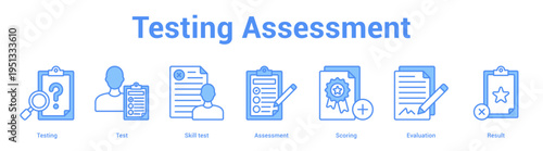 Testing Assessment web banner icon set vector illustration concept for business with icon of Testing, Test, Skill test, Assessment, Scori.