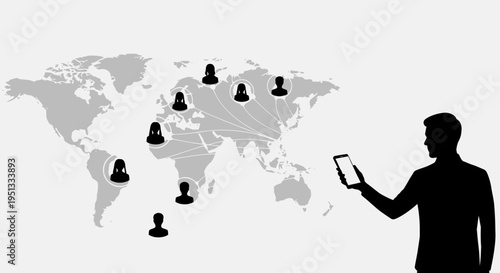 Man connected globally through mobile technology and social networks