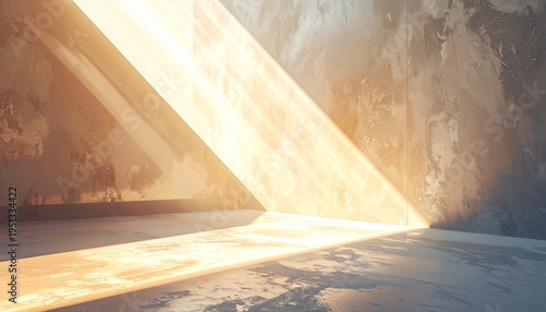 Radiant light breaks through the darkness of a minimalist concrete space, symbolizing hope and new perspectives