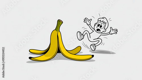 Cartoon person slipping on three yellow bananas comical accident humorous mishap slipstick situation