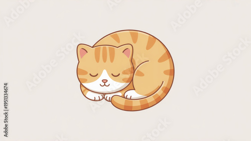 Sleeping orange tabby cat curled up tight on soft background peaceful feline illustration