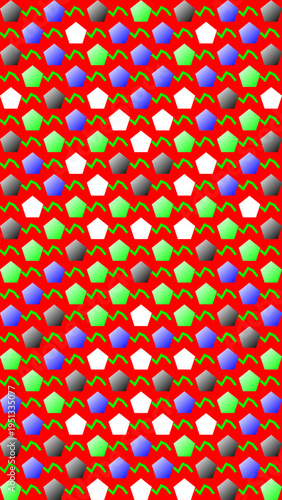 Colorful Pentagons Pattern on Red Background vector illustration