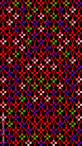 Abstract Pixel Pattern with Red Green and Purple on Black vector illustration