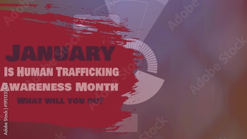Animation of human trafficking awareness and radar on violet background