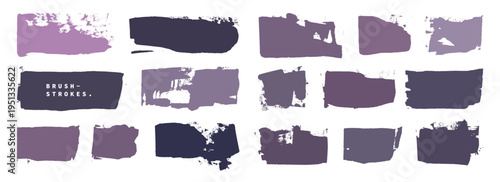 Collection of distressed purple and grey brush strokes on white background