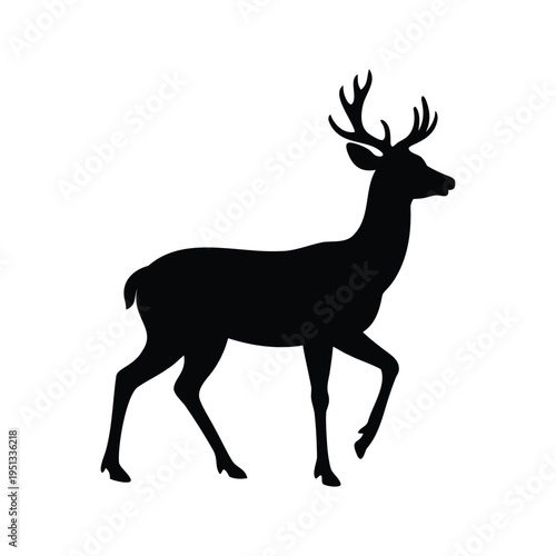 Elegant deer silhouette vector illustration showcasing a majestic animal in mid-stride, deer turning head sideways silhouette vector illustration