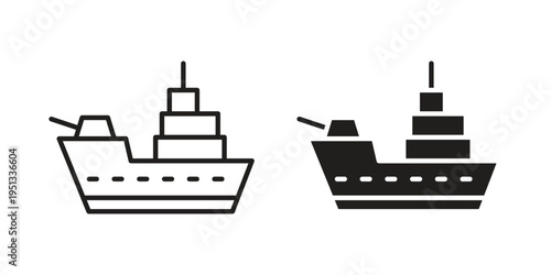 Warship icon for mobile application, button and website design.