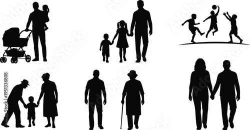 Silhouette family generations parenting children elderly care companionship unity love support lifestyle concept vector illustration design togetherness relationship