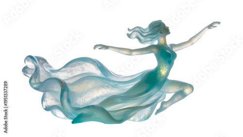 Foto Isolated ethereal translucent woman dancing gracefully with flowing fabric in ab
