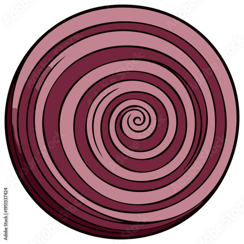 Hypnotic lollipop swirl, vibrant maroon and rose confectionery circle, mesmerizing spiral treat, delectable sweet design