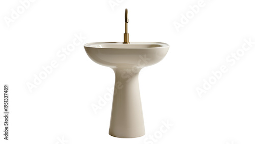 Canvas Print Isolated elegant designer contemporary bathroom pedestal sink with stylish brass