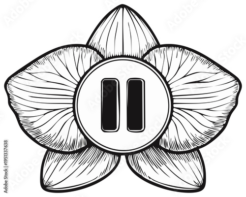 Stylized Flower Design Incorporating a Pause Button Symbol