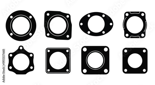 Collection of black silhouettes depicting various gasket and flange shapes