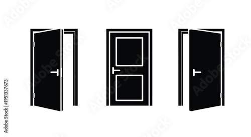 Three black and white door icons depicting various open and closed states