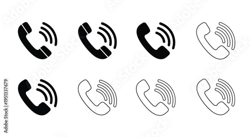 Set of telephone handset icons in varying styles and orientations