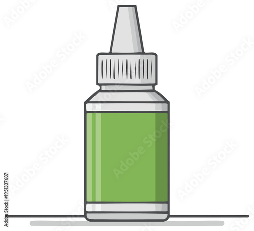 Minimalist dropper bottle illustration with a blank green label for liquid products