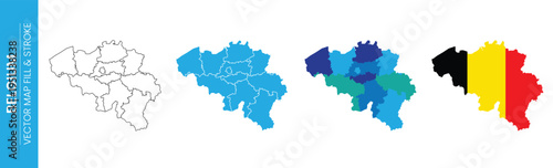 Belgium political map divided into regions and national flag illustration