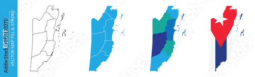 Belize map outline with district fill colors and flag overlay