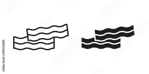Bacon icon set. outlined and solid flat clipart versions.