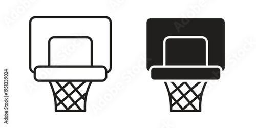 Basketball hoop icon set. outlined and solid flat clipart versions.