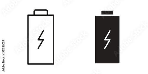 Battery icon set. outlined and solid flat clipart versions.