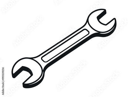 Wrench tool in black outlining on a white background, symbolizing mechanical, industrial, and automotive services and support