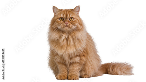 Φωτογραφία Isolated beautiful fluffy ginger domestic cat sitting gracefully, looking intent