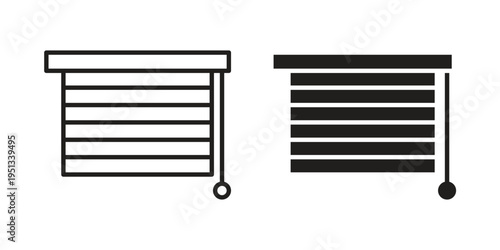 Blinds icon set. outlined and solid flat clipart versions.