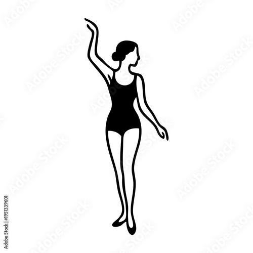 Logotipo con dibujo con líneas de una mujer con bikini de estilo retro, posando de pie con un brazo levantado 