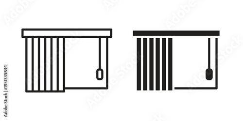 Blinds open icon set. outlined and solid flat clipart versions.