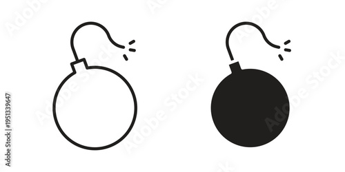 Bomb icon set. outlined and solid flat clipart versions.