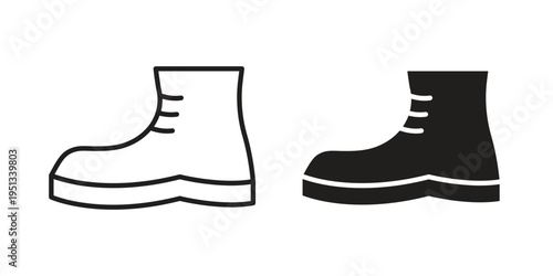 Boot icon set. outlined and solid flat clipart versions.
