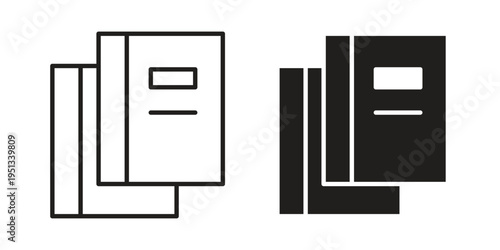 Book copy icon set. outlined and solid flat clipart versions.